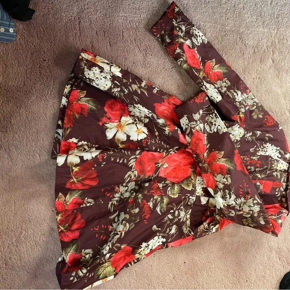 Floral Red and Brown Women's rain type jacket-Coat - Picture 5 of 8